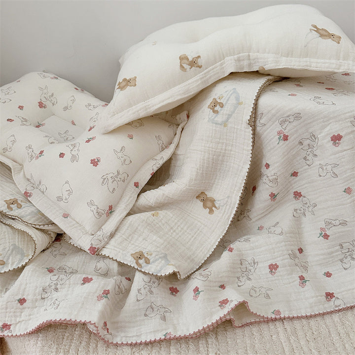 Unisex Cozy Muslin Blanket with Cute Rabbit Design Kalsten