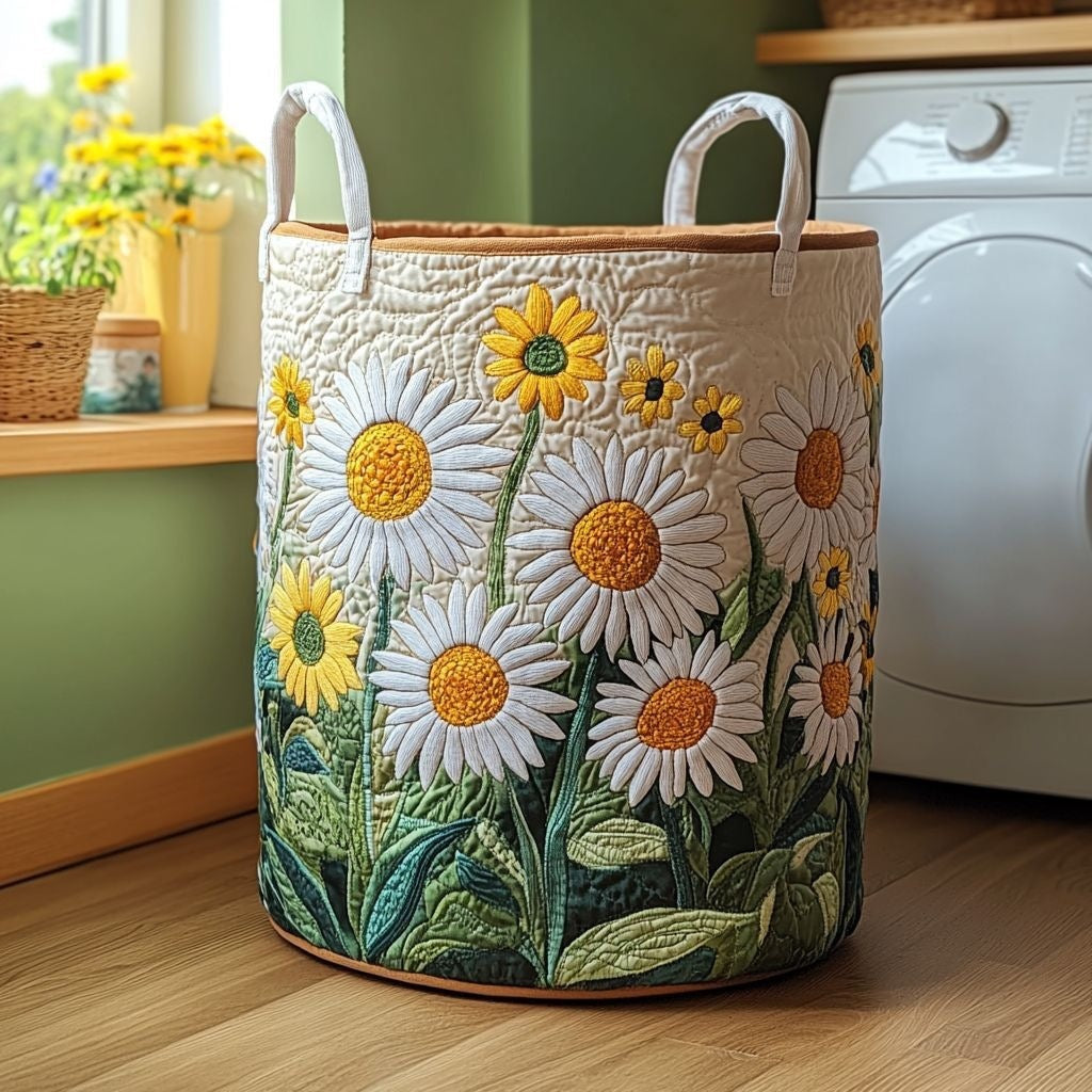 Quilted Decorative Laundry Storage Basket With Rope Handles Collapsible Fabric Organizer