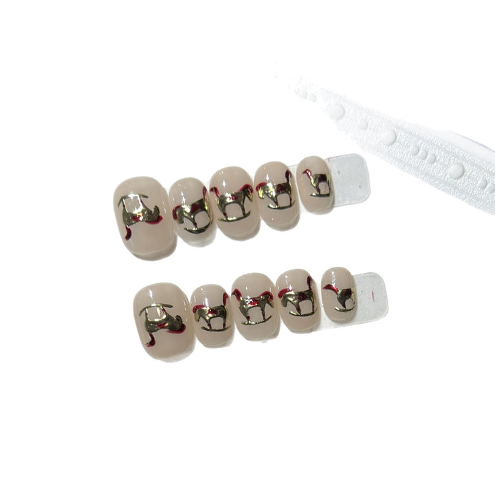 Decorative Press-On Nail Art Set with Gold Accent Designs Kalsten