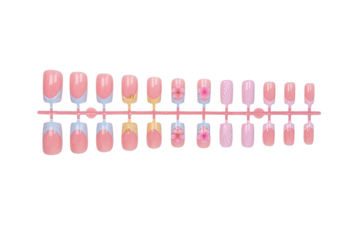 Acrylic nail set with elegant flower motifs and colorful designs Kalsten