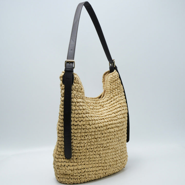 Braided Shoulder Bag Made of Natural Material with Elegant Leather Accents Kalsten