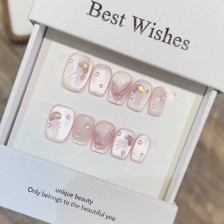 Elegant Press-On Nail Art Set with 3D Flourish Design Kalsten