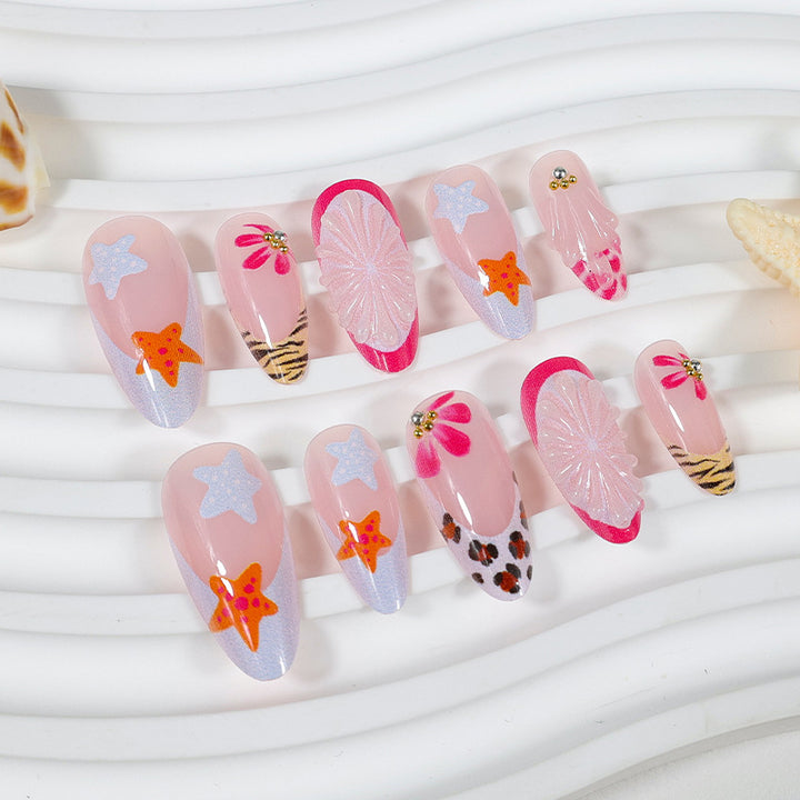 Artificial nail set with creative floral and maritime designs Kalsten