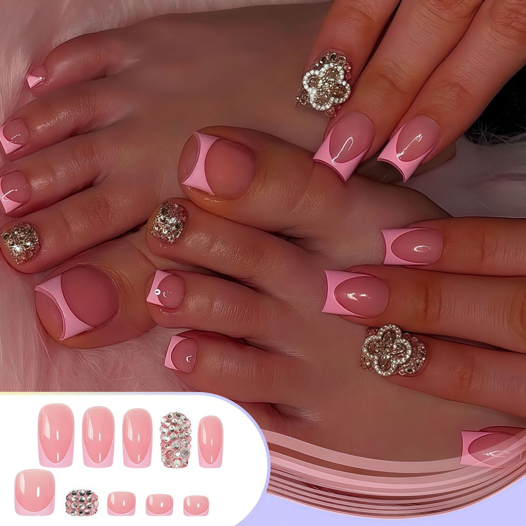 Elegant Press-On Nail Set with Rhinestone Accents Kalsten