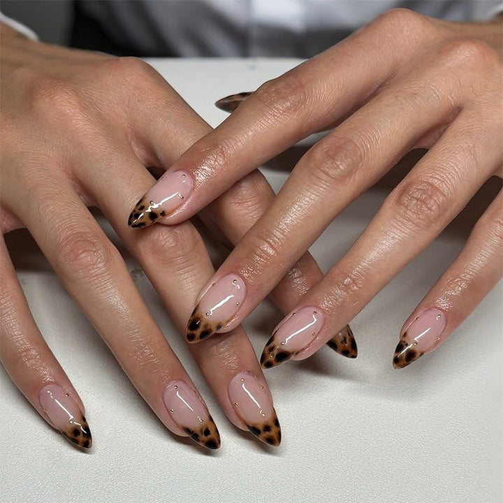 Acrylic nail set with elegant leopard design and gold accents Kalsten