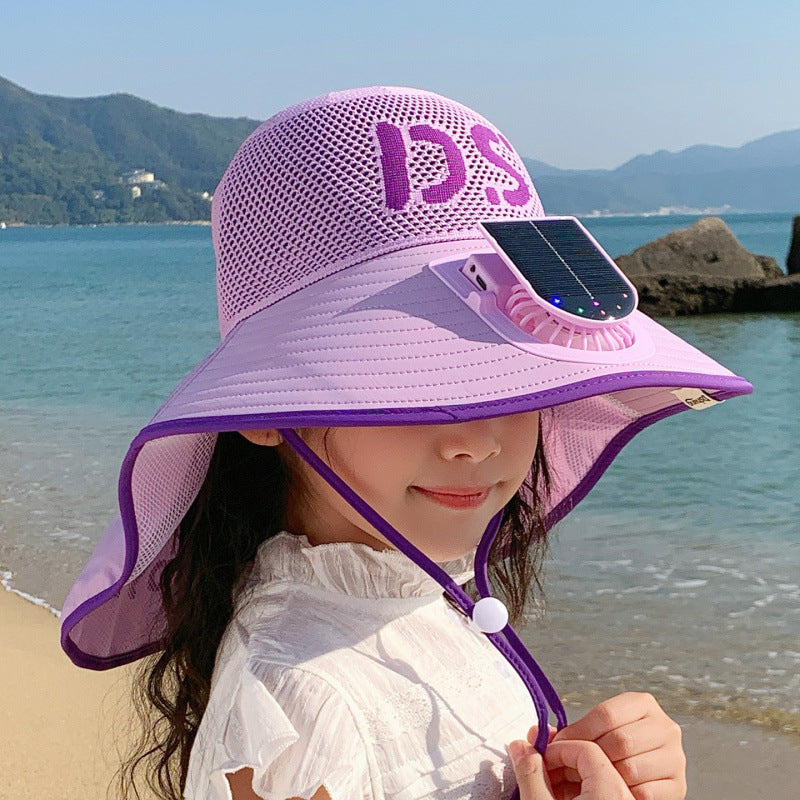 Breathable children sun hat with solar fan and adjustable chin strap Kalsten