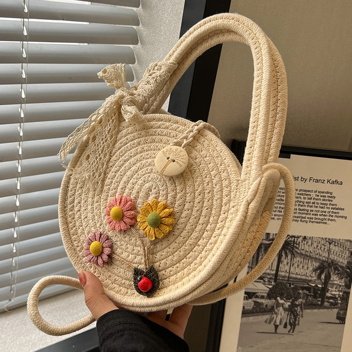 Handwoven Floral Accent Shoulder Bag