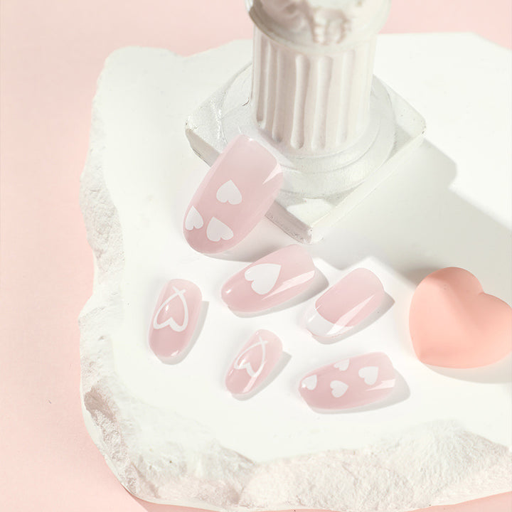 Elegant artificial nails with hearts and glitter Kalsten