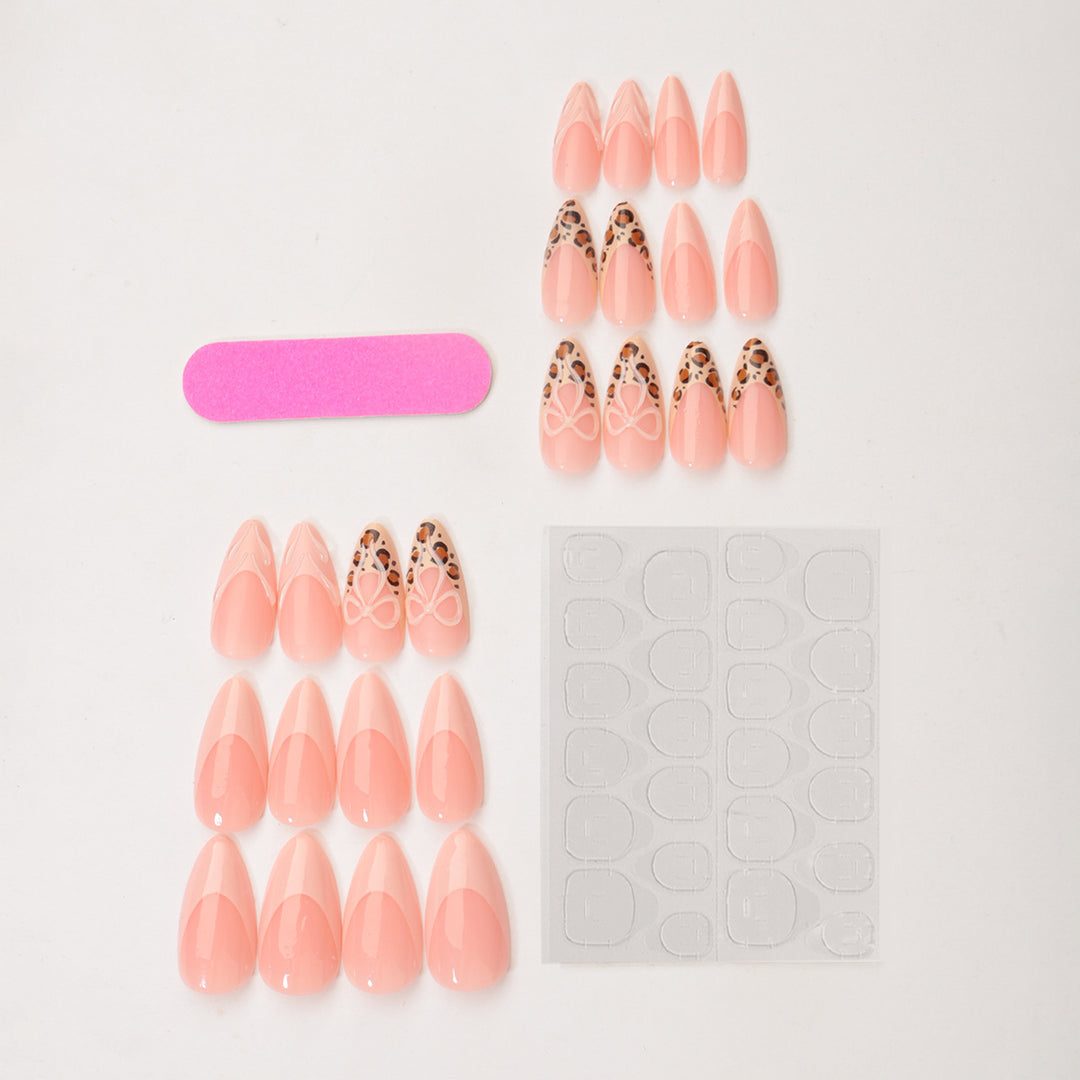 Acrylic Nail Set with Creative Leopard and Bow Accents Kalsten
