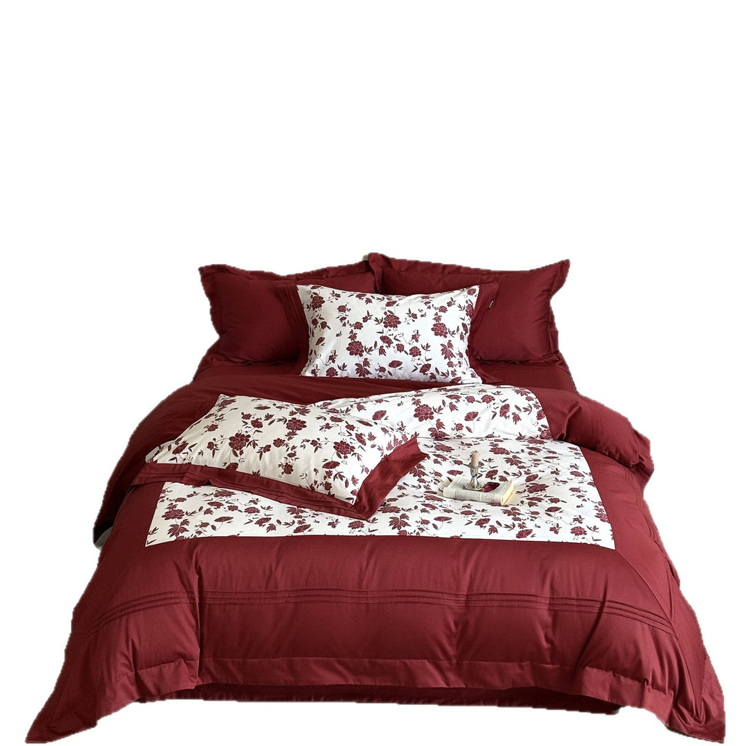 Luxurious cotton bedding set with floral print and pillowcases