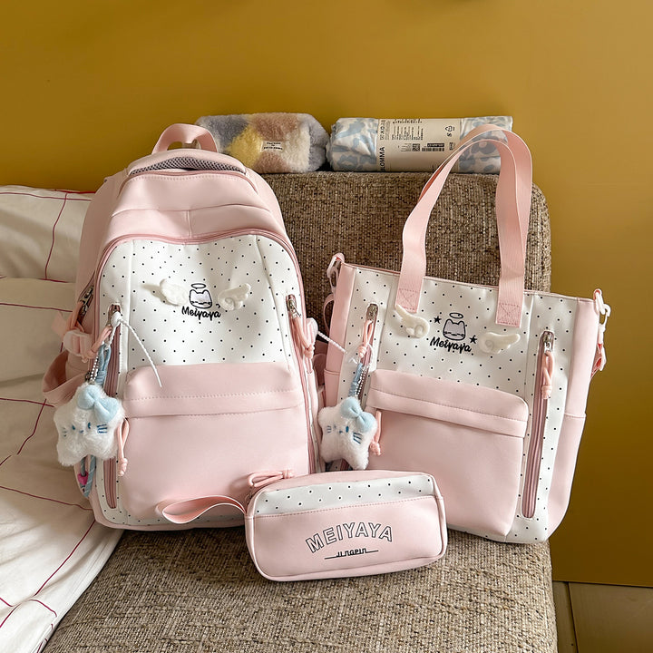 Stylish Dot-Printed Backpack with Decorative Accents Kalsten