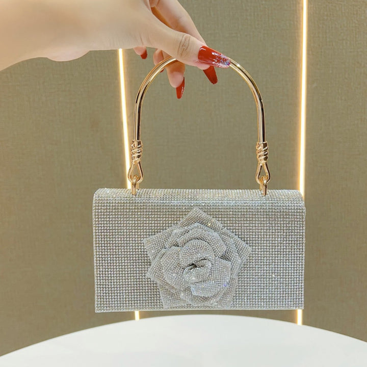 Rhinestone-Embellished Floral Clutch