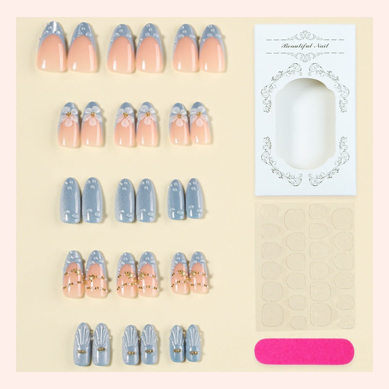 Artificial nail set with elegant flowers and glitter accents Kalsten