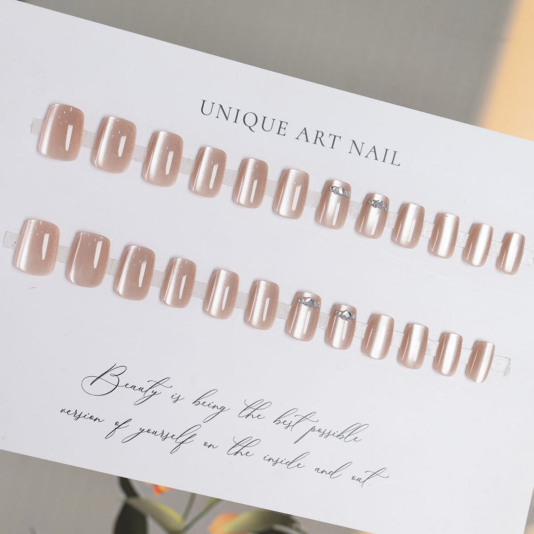 Decorative Press-On Nail Set with Rhinestone Accents
