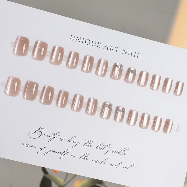 Decorative Press-On Nail Set with Rhinestone Accents