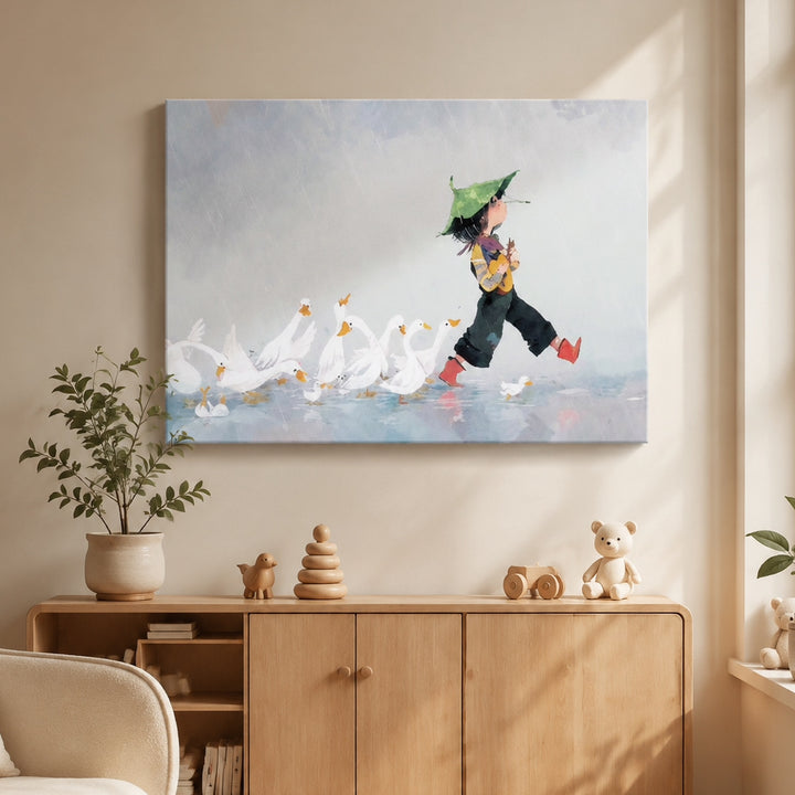 Playful Bunny and Child Canvas Art