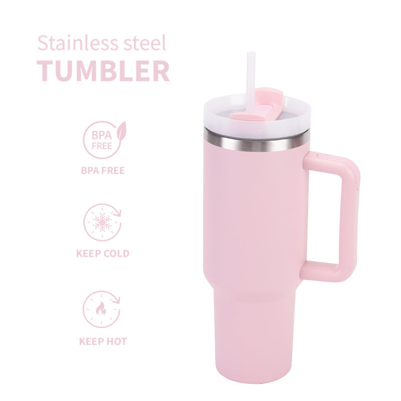 Stainless Steel Insulated Travel Tumbler With Ergonomic Handle And Bpa-Free Straw Lid