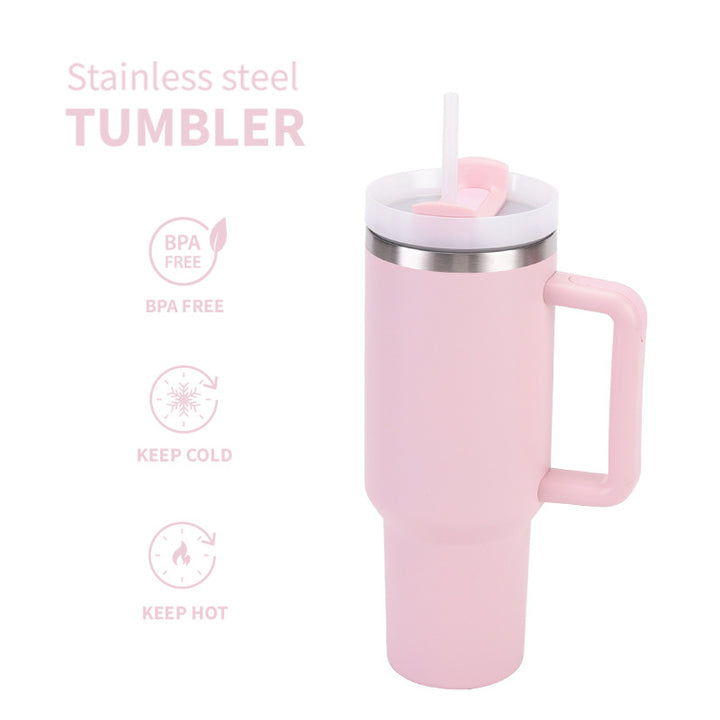 Stainless Steel Insulated Travel Tumbler With Ergonomic Handle And Bpa-Free Straw Lid