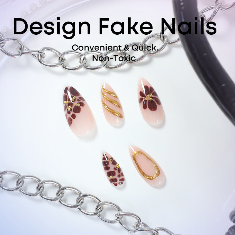 Artificial nail set with elegant flower and gold accents Kalsten