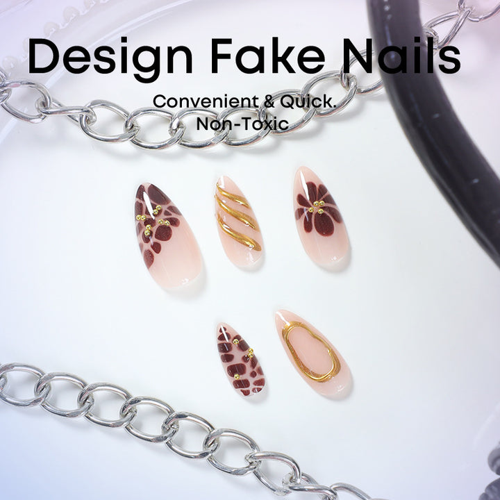 Artificial nail set with elegant flower and gold accents Kalsten