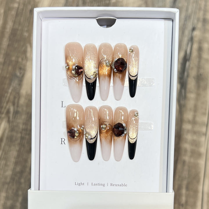 Elegant Stiletto Press-On Nail Set with Decorative Accents Kalsten