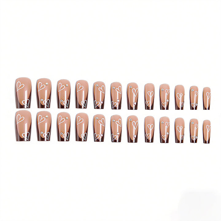 Elegant artificial nails with heart pattern and glitter accents Kalsten