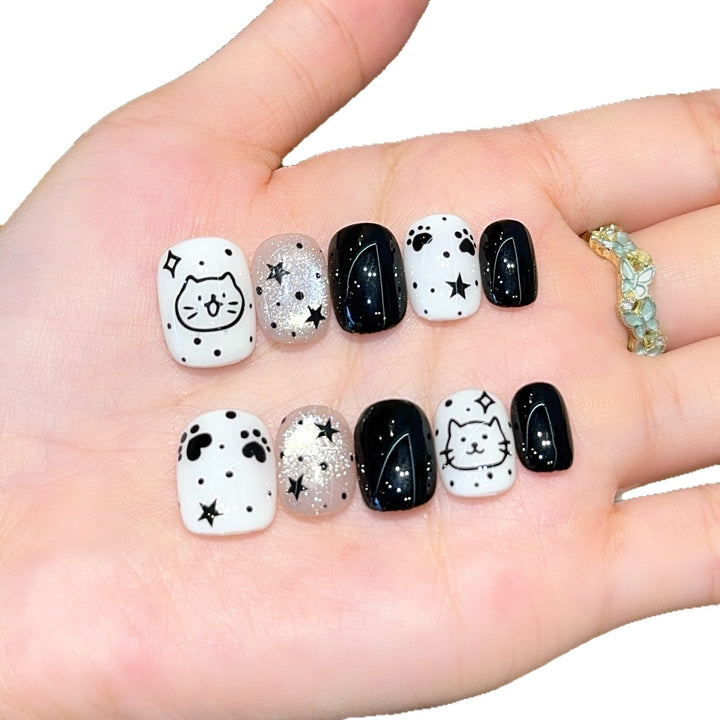 Artificial nails with cat and star design Kalsten