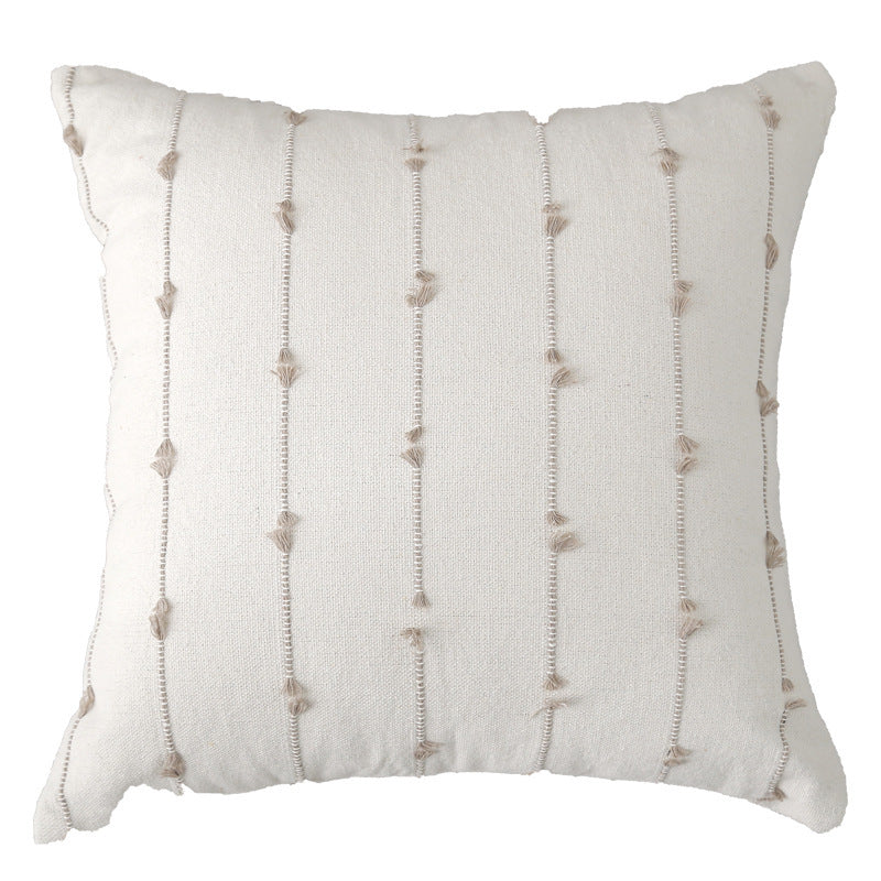 Decorative Square Cotton-Look Tufted Pillow Cover with Vertical Knot Trim and Concealed Zipper
