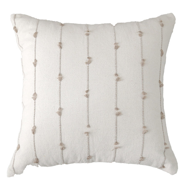 Decorative Square Cotton-Look Tufted Pillow Cover with Vertical Knot Trim and Concealed Zipper