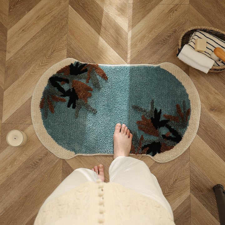 Tufted bath mat rug with botanical textured design Kalsten