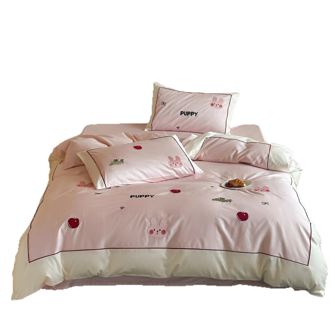 Checked cotton duvet cover set with appliquéd dog silhouettes and soft percale