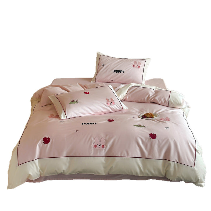 Checked cotton duvet cover set with appliquéd dog silhouettes and soft percale