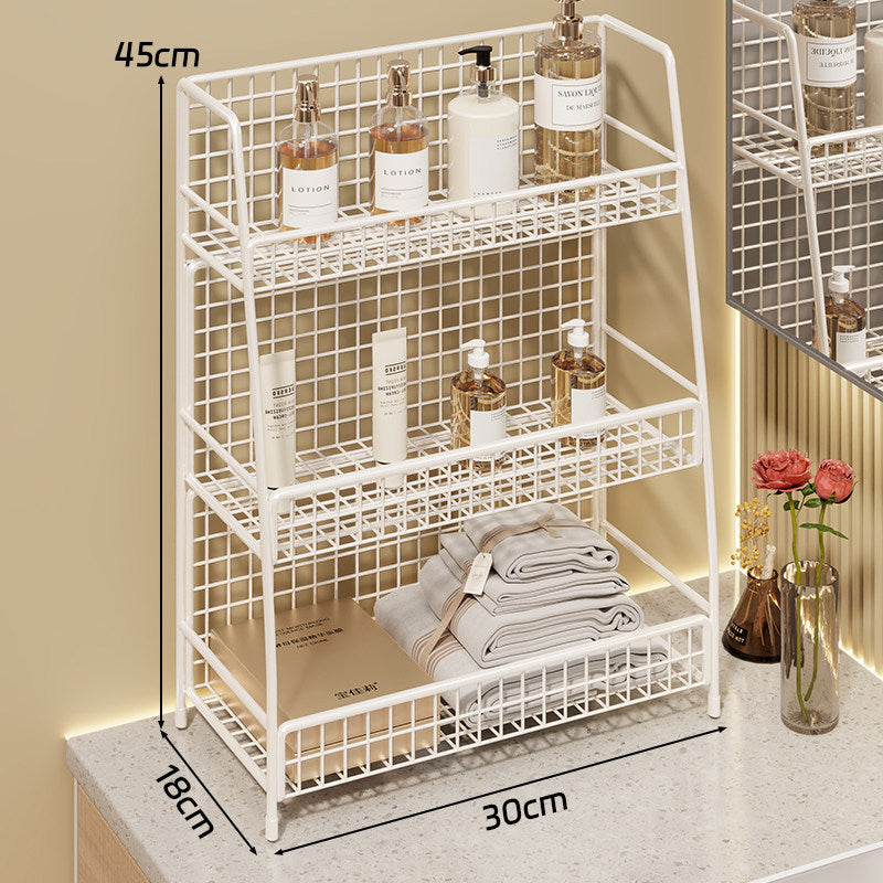 Multi-Tier Wire Grid Countertop Organizer with Angled Frame and Ventilated Mesh Shelves