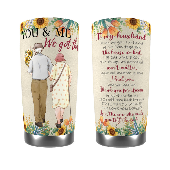 Insulated Stainless Steel Travel Tumbler With Heartfelt Poem And Illustrated Elderly Couple Design