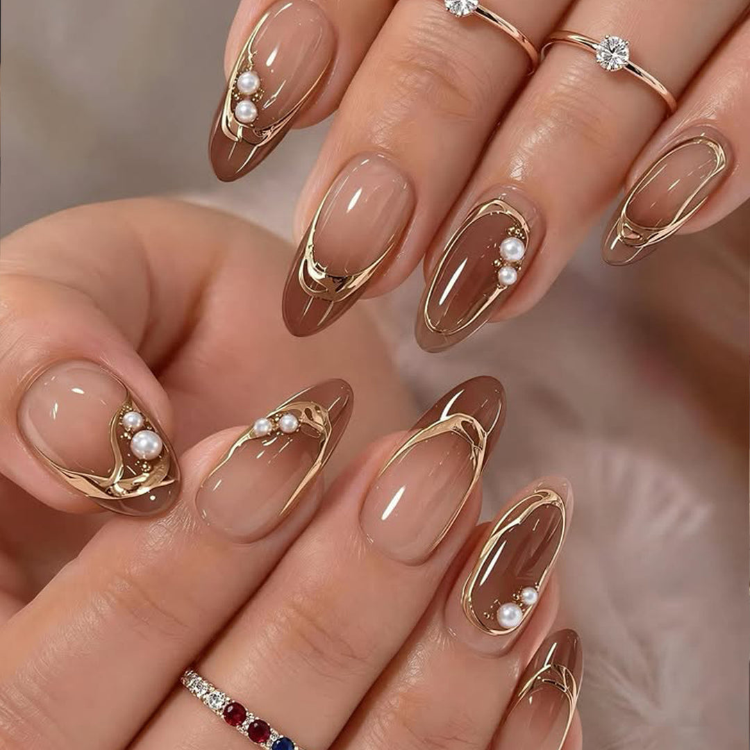 Elegant Pearl-Accent Stiletto Nail Art Extensions Kalsten
