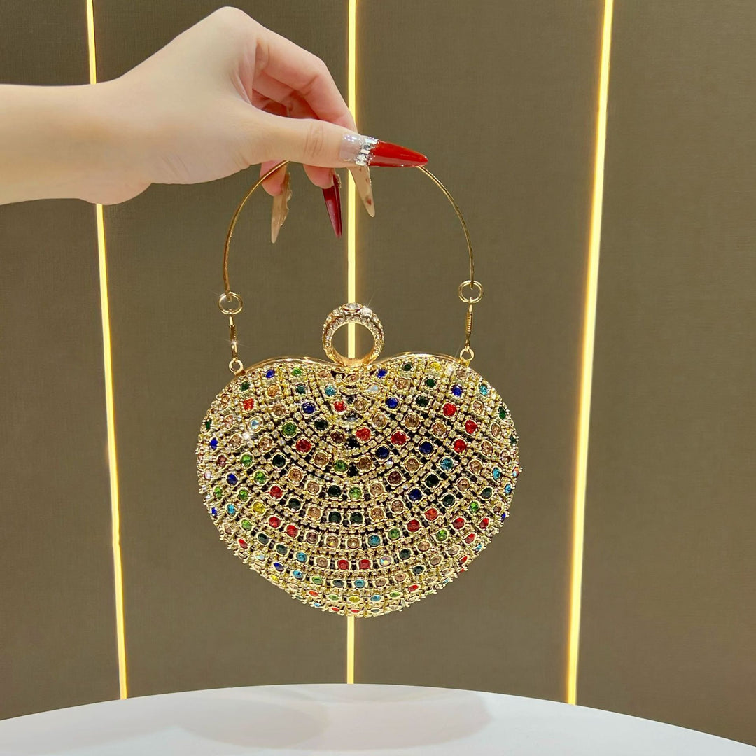 Heart-Shaped Crystal-Studded Evening Handbag