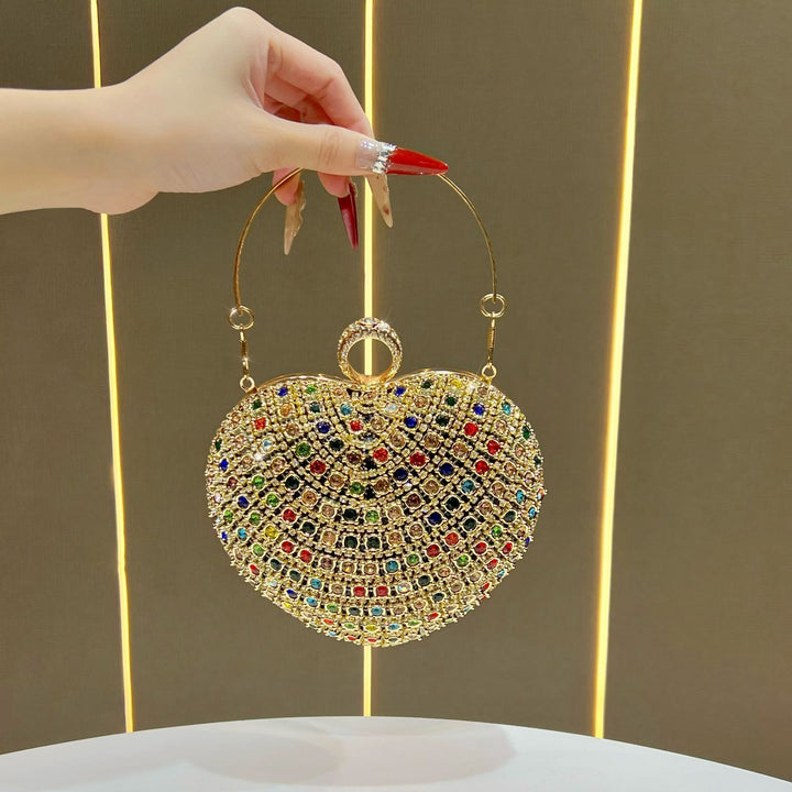 Heart-Shaped Crystal-Studded Evening Handbag
