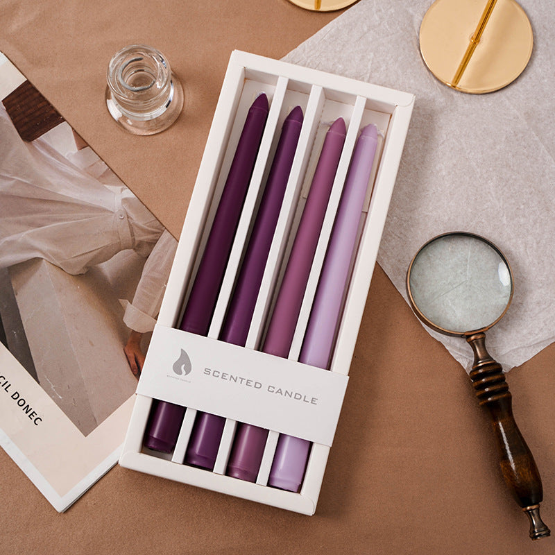 Scented Long Slim Dinner Taper Candles Set of Four with Slow-Burn Soy Blend