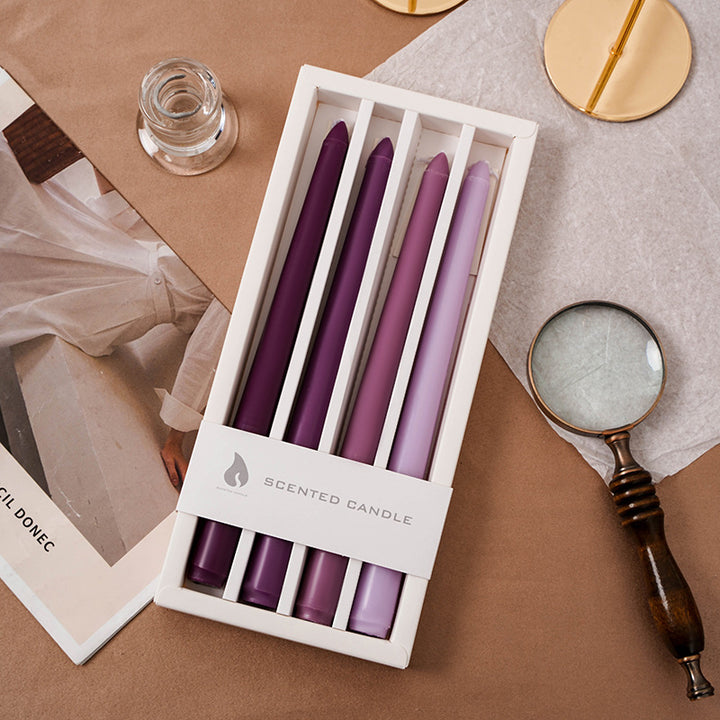 Scented Long Slim Dinner Taper Candles Set of Four with Slow-Burn Soy Blend