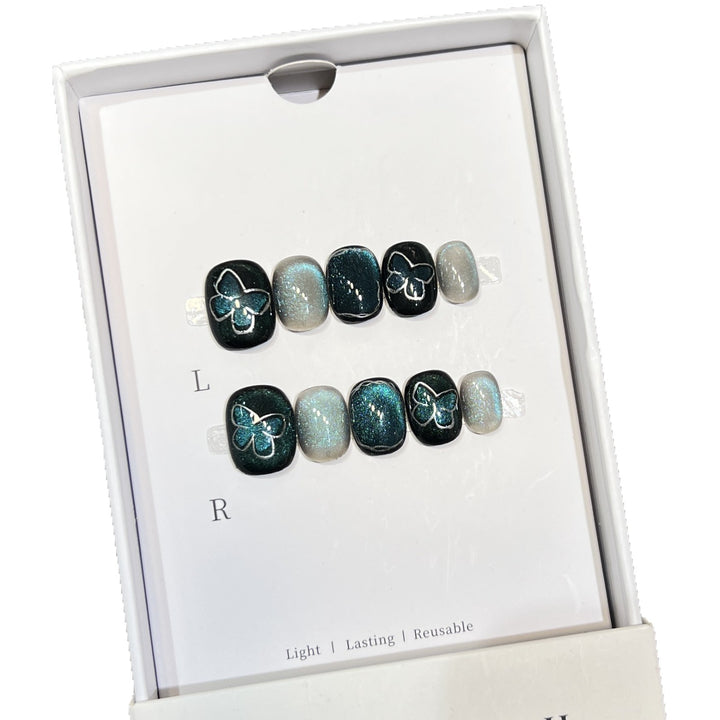 Decorative Press-On Nail Art Set with Butterfly and Glitter Accents Kalsten