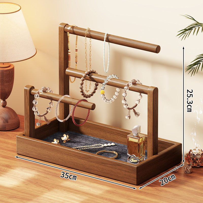 Tiered Wooden Jewelry and Bracelet Display Stand with Felt-Lined Tray