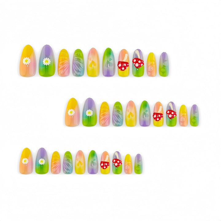 Creative Art Nails In Playful Leaf and Mushroom Design Kalsten