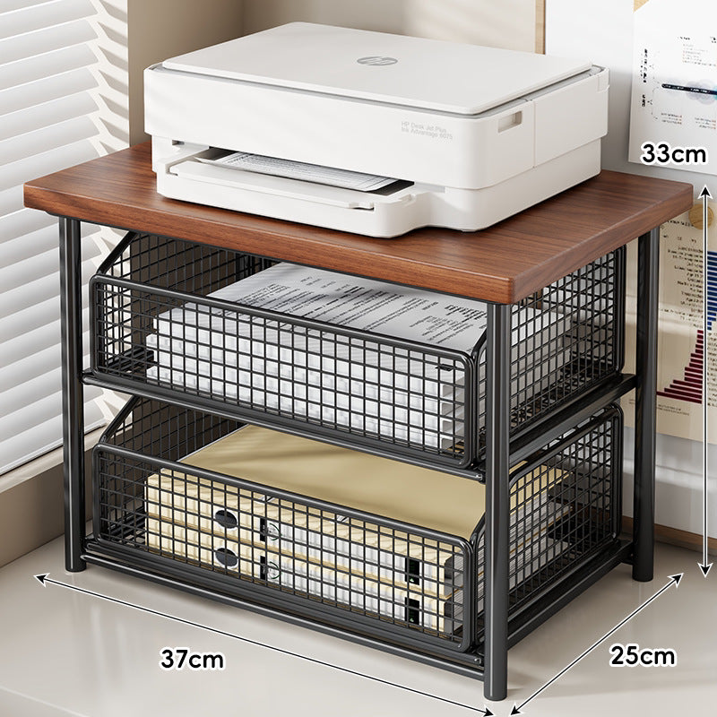 Desktop Printer & Office Equipment Riser with Wooden Top and Sliding Mesh Drawer