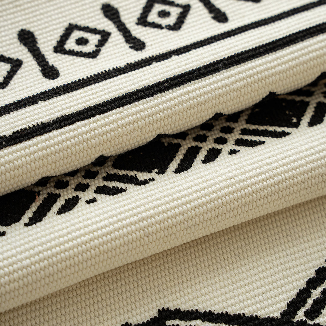 Boho table runner made of cotton blend with woven ethnic jacquard and decorative fringes Kalsten