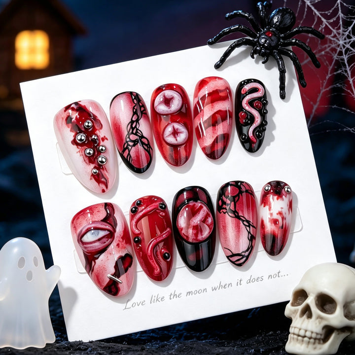 Spooky Gothic Themed Press-On Nail Art Set