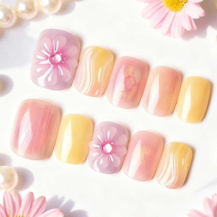 Artistic Floral Press-On Nails Set Kalsten