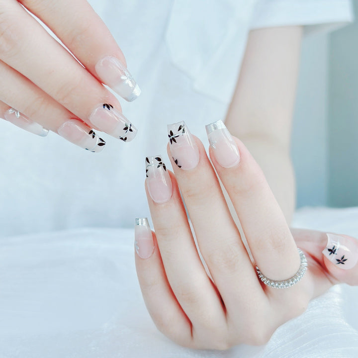 Artistic Floral Press-On Nail Set with Glossy Finish