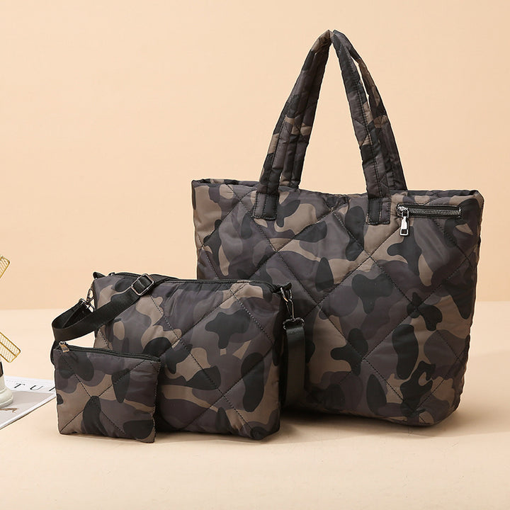 Quilted Camo Pattern Tote Bag Set