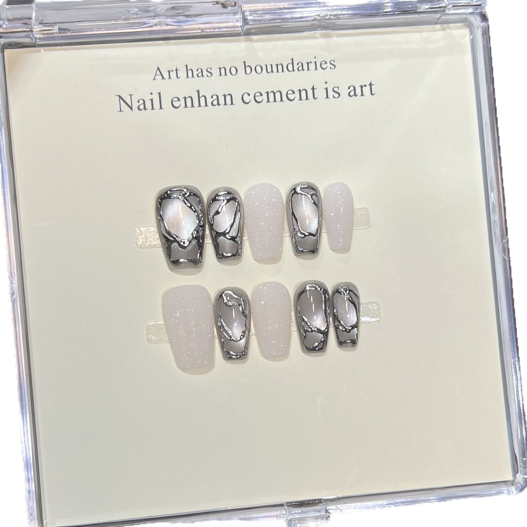 Elegant Acrylic Press-On Nail Art Set with Metallic Design Elements Kalsten