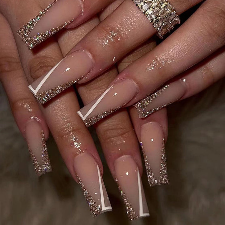 Elegant Glitter French Tip Acrylic Nails Kalsten